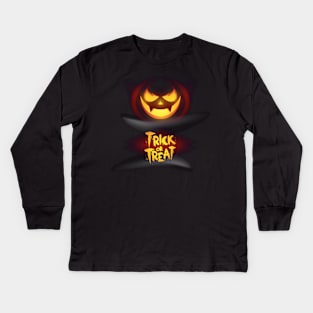 Pumpkin glowing face t-shirt. Cool gift on Halloween. Scary and funny glowing Halloween pumpkin face. Kids Long Sleeve T-Shirt